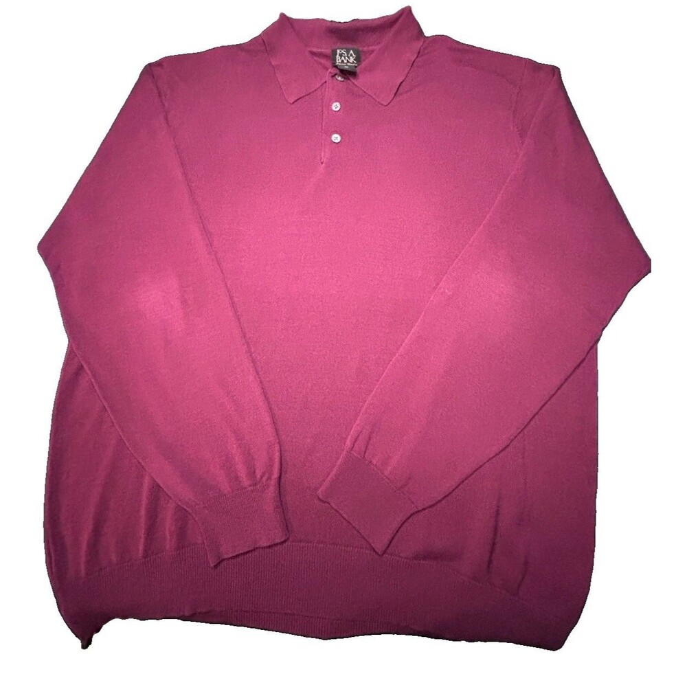 Jos A Bank Signature Collection Sweater Men XL Maroon 100% Silk Polo Long Sleeve